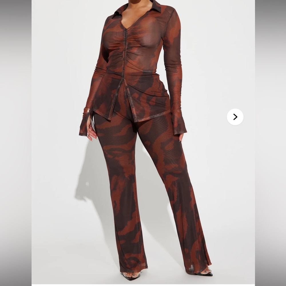 Fashion Nova Mesh Two-Piece Set | Sheer Button-Front Top & Pants